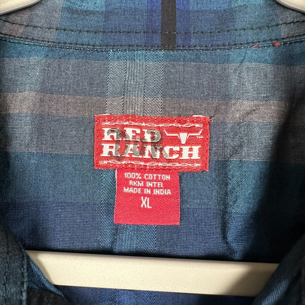Red Ranch Pearl Snap Shirt XL‎ Blue Affliction Style Embroidered Y2K Western - Picture 7 of 14